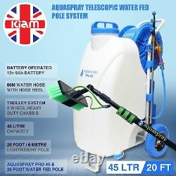 20ft Window Cleaning Telescopic Water Fed Pole + 45L Spray Tank Trolley System