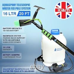 20ft Window Cleaning Telescopic Water Fed Pole Squeegee & 16L Backpack Spray