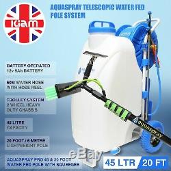 20ft Window Cleaning Telescopic Water Fed Pole Squeegee 45L Spray Tank Trolley
