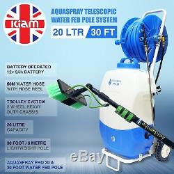 30ft Telescopic Water Fed Pole & 20L Spray Tank Window Cleaning Trolley System