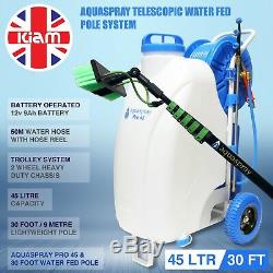 30ft Telescopic Water Fed Pole & 45L Spray Tank Window Cleaning Trolley System
