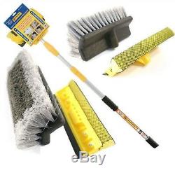 3M Extendable Pole Water Fed Telescopic Hose Wash Brush Squeegee Cleaner 9ft UK