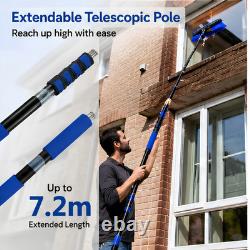 7.2M/28FT Water Fed Pole Solar Panel Cleaning Kit Window Washing Tool Brush Set