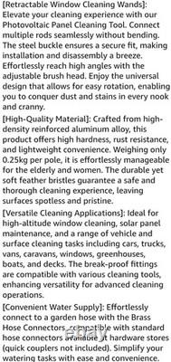 Photovoltaic Panel/Window Cleaner 10M Solar Panels Extendable Water 35cm Brush