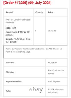 Raptor water fed pole 63ft working height BRAND NEW