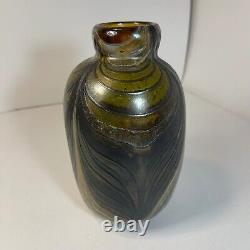 Vintage Glamorous Art Nouveau Iridescent Glass Vase Signed D. H Smith 8 3/4