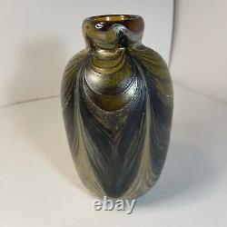 Vintage Glamorous Art Nouveau Iridescent Glass Vase Signed D. H Smith 8 3/4