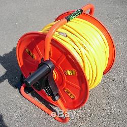 Water Fed Pole Metal Hose Reel with 100m of 6mm Hose & Bracket, Window Cleaning
