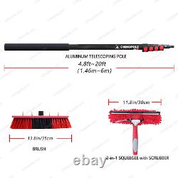20ft Brosse de poteau alimentée par l'eau avec kit de raclette Outil de nettoyage de fenêtre à haute portée 6 mètres