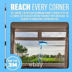 3m 9ft Brosse télescopique en aluminium pour fenêtres de voiture et de camion avec raclette et manche extensible - Neuf