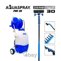 Aquaspray Pro 20L Réservoir de pulvérisation pour nettoyage de fenêtres avec batterie, perche alimentée en eau de 30 pieds et raclette