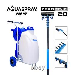 Aquaspray Pro 45L Réservoir d'aspersion d'eau pour nettoyage de fenêtres avec batterie et perche alimentée en eau de 20 pieds