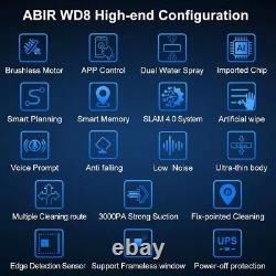 Aspirateur Robot pour Fenêtres ABIR WD8, Spray d'Eau Double, Capteur Laser, Maison Intelligente