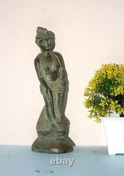 Brass Antique Lady Holy Ganga Sculpture Water Feature Girl Pool Side Statue Hk28