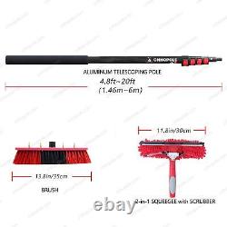 Brosse à fenêtre à perche alimentée en eau de 20 pieds avec kit de raclette outil de nettoyage de fenêtres à grande portée 6 Me