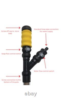 Brosse de nettoyage de fenêtres et de gouttières de 4 m avec embout de jet de gouttière et distributeur de savon