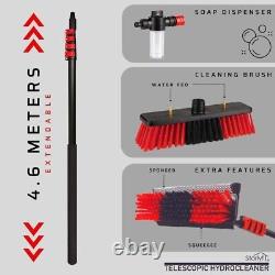 Brosse de nettoyage télescopique, alimentée à l'eau, avec distributeur de savon, nettoyage des panneaux solaires