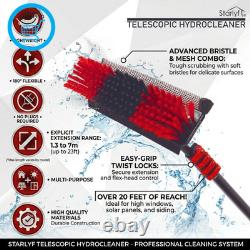 Brosse de nettoyage télescopique, alimentée par l’eau, avec distributeur de savon, pour le nettoyage des panneaux solaires