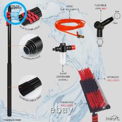 Brosse de nettoyage télescopique, alimentée par l’eau, avec distributeur de savon, pour le nettoyage des panneaux solaires