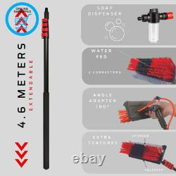 Brosse de nettoyage télescopique, alimentée par l’eau, avec distributeur de savon, pour le nettoyage des panneaux solaires