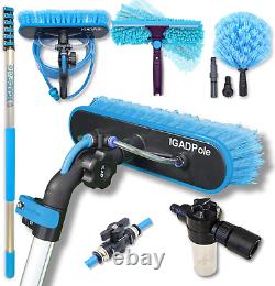 Brosse télescopique alimentée par l'eau, kit de lavage de 24 pieds (7 m)
