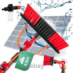 Brosse télescopique de 4,6 m, perche de nettoyage extensible alimentée en eau avec angle ajustable