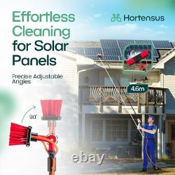 Brosse télescopique de 4,6 m, perche de nettoyage extensible alimentée en eau avec angle ajustable