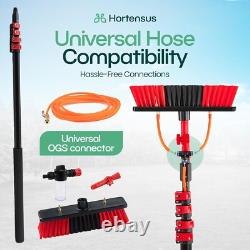 Brosse télescopique de 4,6 m, perche de nettoyage extensible alimentée en eau avec angle ajustable