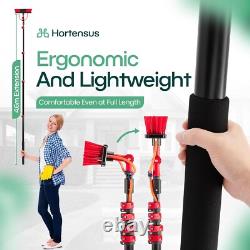 Brosse télescopique de 4,6 m, perche de nettoyage extensible alimentée en eau avec angle ajustable