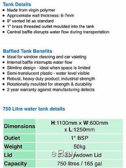 Ecosure Baffled Réservoir D'eau 750 Litres Idéal Pour Voiture Valeting Ou Nettoyage De Vitres