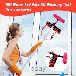 Kit de Poteau Alimenté par Eau 10m Poteau de Nettoyage de Fenêtres avec Panneau Solaire et Poignée Télescopique