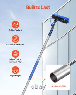 Kit de Poteau Alimenté par Eau VEVOR 7,3 m Poteau de Nettoyage de Panneaux Solaires avec Poignée Rétractable