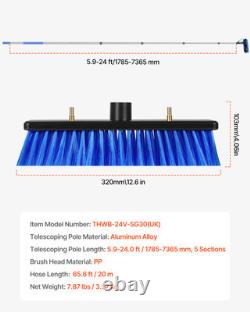 Kit de Poteau Alimenté par Eau VEVOR 7,3 m Poteau de Nettoyage de Panneaux Solaires avec Poignée Rétractable