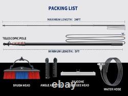 Kit de brosse télescopique de 24 pieds alimentée en eau pour le nettoyage des panneaux solaires sur toit et au sol
