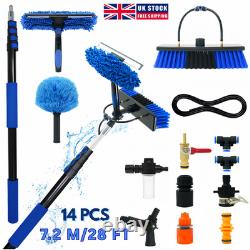 Kit de lavage de 7,2 m, brosse de nettoyage télescopique alimentée en eau et plumeau à toiles d’araignée, 14 pièces