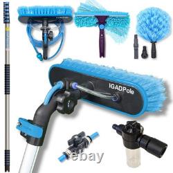 Kit de nettoyage de 9 m (30 pi) avec brosse alimentée en eau, dépoussiéreur à toiles d'araignée, et distributeur de savon pour raclette