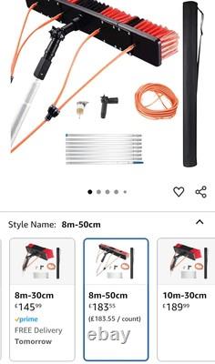 Kit de nettoyage de fenêtres avec perche télescopique extensible de 8 m (26 ft), équipée d'une brosse alimentée en eau.