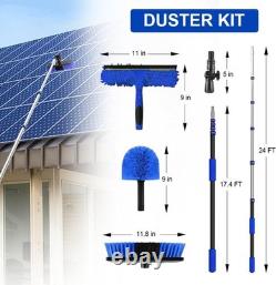 Kit de nettoyage de panneaux solaires, kit de perche alimentée en eau avec perche d’extension de 24 pieds 2 en 1 W