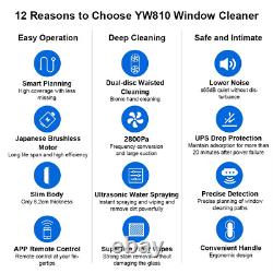 Robot de nettoyage de fenêtres Yw810, double spray d'eau, mémoire intelligente, capteur laser, maison Gl