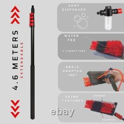 Set de brosses télescopiques pour nettoyage sans effort des fenêtres et des véhicules avec distributeur de savon