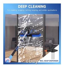 Système de nettoyage de fenêtres à eau avec perche télescopique de 5 m et kit de brossage.