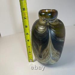 Vase Glamorous Art Nouveau En Verre Irisé Signé D. H Smith 8 3/4
