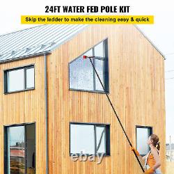 Vevorwater Fed Pole Kit Water Fed Brosse 24 Ft 3-en-1 Pour Panneau Solaire De Fenêtre